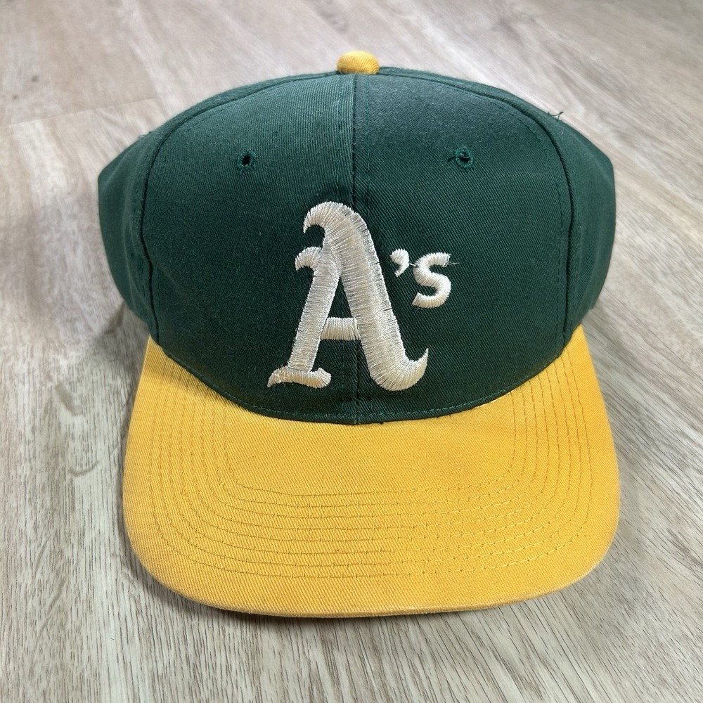 VTG Oakland A's Snapback Hat MLB Baseball Green Yellow Big Logo Outdoor Cap